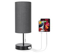 Aigostar Lampara de Mesa con 2 Puertos de Carga USB, Lamparas de Mesita de Noche con Interruptor de Tracción, Base de Metal, Lámpara Escritorio Vintage para Sala de Estar, Dormitorio, Oficina - Gris