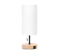 Aigostar Lampara de Mesa con 2 Puertos de Carga USB, Lamparas de Mesita de Noche con Interruptor de Tracción, Base de Madera, Lámpara Escritorio Vintage para Sala de Estar, Dormitorio, Oficina