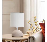 Aigostar Lámpara de Mesa de Cerámica, Lámpara de Mesita de Noche con Base Semiovalada, Pantalla de Tela, Casquillo E14, para Dormitorio, Salón, Recibidor - H24cm (Rosa Claro)