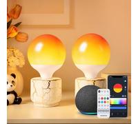 Aigostar Lámpara de Mesa Inteligente Bluetooth Mesh Alexa, 2 Pcs, Bombilla LED E27 18W 1800LM RGB Gradiente, Degradado Superior e Inferior Regulable Color y Blanco, Lámpara Noche Escritorio Moderna