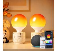 Aigostar Lámpara de Mesa Inteligente Bluetooth Mesh Alexa, 2 Pcs, Bombilla LED E27 4.9W 500LM RGB Gradiente, Degradado Superior e Inferior Regulable Color y Blanco, Lámpara Noche Escritorio Moderna