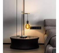 Aigostar Lampara de Mesa Retro E27, Lámpara Escritorio Industrial de Metal con Cable de 180cm con Interruptor, Lámpara de Noche (sin bombilla), MAX.40w, Negro/Dorado