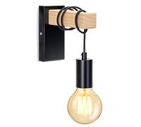 Aigostar - Lámpara de pared de interior estilo rústico, Lámpara de pared con brazo de madera y aplique de metal negro, aplique de pared vintage, aplique de estilo industrial, Bombilla no incluida