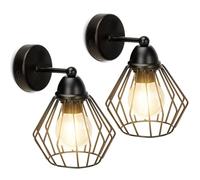 Aigostar Lampara de Pared extraplano cuadrado Retro E27, Aplique de Pared Diseño de Jaula Ajustable Interior Vintage para Dormitorio Escalera Pasillo, Negro (Sin Bombilla), 2pcs