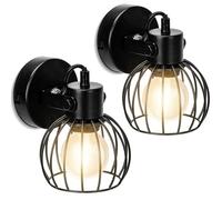 Aigostar Lámpara de Pared Retro E27, Aplique de Pared Diseño de Jaula Ajustable Interior Vintage, Adecuada para Dormitorio Escalera Pasillo Salón, Negro (Sin Bombilla), 2pcs