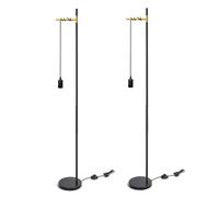 Aigostar lámpara de pie retro E27, lámpara de pie de metal para salón(sin bombilla), Lámpara de pie colgante con cable de 180cm y interruptor de pie, en color negro/dorado, 2pcs
