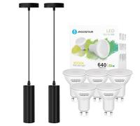 Aigostar Lámpara de techo GU10 negra moderna， Lámpara Colgante cilíndrica de 20 cm， Lámpara Colgante de Techo Foco Metal Tubo. Pack 2 Uds. Contiene 5 bombillas GU10 3000K