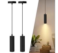 Aigostar Lámpara de techo negra Moderno GU10， Lámpara Colgante cilíndrica de 20 cm， Lámpara Colgante de Techo Foco Metal Tubo. Pack 2 Uds (No incluye bombilla)