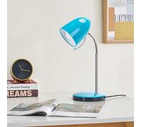 Aigostar Lámpara Escritorio E27 Retro, Flexo LED Escritorio de Metal con Cable de 153cm, Lámpara de Mesa LED con Enchufe, Cuello Flexible, 6500K Luz Blanca, Azul