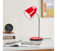 Aigostar Lámpara Escritorio E27 Retro, Flexo LED Escritorio de Metal con Cable de 153cm, Lámpara de Mesa LED con Enchufe, Cuello Flexible, 6500K Luz Blanca, Rojo