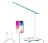Aigostar lámpara escritorio LED, flexo de escritorio plegable con cable, puerto USB y tipo C, 3 modos y 4 niveles de brillo, función de memoria, flexible ajustable, control táctil, blanco-Verde