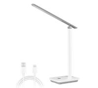 Aigostar lámpara escritorio LED, Flexo LED Escritorio de 3 Modos y 4 Niveles de brillo, Lámpara plegable recargable puerto de carga USB con 1m cable, Control táctil, Blanco-gris