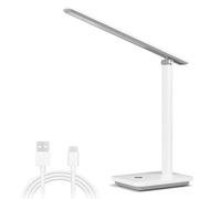 Aigostar lámpara escritorio LED, flexo LED escritorio plegable con cable, puerto USB y tipo C, 3 modos y 4 niveles de brillo, función de memoria, flexible ajustable, control táctil, blanco-gris