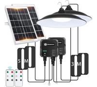 Aigostar - Lámpara solar exterior con mando a distancia y cuerda de tracción,cable de 8 m,batería de capacidad de 6000 mAh,gran panel solar,IP65.Luz led para interior,jardín,camping,2 piezas
