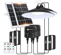 Aigostar - Lámpara solar exterior con sensor de movimiento y mando a distancia,2 piezas,cable de 8 m,batería de gran capacidad de 6000 mAh,gran panel solar,IP65.Luz solar para interior,jardín,camping