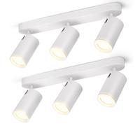 Aigostar Lampara Techo Focos Blanco Orientable, Moderno Plafón de Techo con 3 Focos Gu10, para Interior Ajustables y Giratorios, Pasillos Comedores, Sin Bombilla, 2 piezas