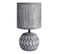 Aigostar Lámparas de Mesita de Noche, Cuerpo de Diseño en Relieve Color Gris, Pantalla de Tela, Casquillo E14, Lámpara de Mesa Diseño Clasico Vintage para Dormitorio, Salon, Estudio, L14 x H26cm