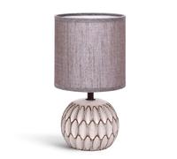 Aigostar Lámparas de Mesita de Noche, Cuerpo de Diseño en Relieve Color Marrón, Pantalla de Tela, Casquillo E14, Lámpara de Mesa Diseño Clasico Vintage para Dormitorio, Salon, Estudio, L14 x H26cm
