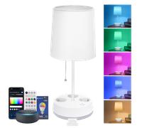 Aigostar- Lamparas de Mesita de Noche Inteligente Compatible con Alexa, Lámparas de Mesa Tela, 2700K-6500K y RGB Regulable, con 3 Enchufes (Type F), Mando a Distancia y Soporte para Teléfono, Blanco