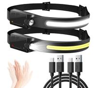 Aigostar Linterna Frontal LED Recargable,Linterna de Cabeza LED con Sensor de Movimiento,6 Modos de Luz,230 ° Ángulo Ancho,USB C,0.14lb Ligera para Correr,Camping,Ciclismo,Pescar,2 Piezas