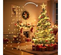 Aigostar Luces Arbol Navidad con Pilas, 108 LED 1.8m Arbol Navideño Luces con IP44 Impermeable 8 Modos, Blanco Cálido, Guirnaldas de Navidad para Fiesta y Jardín (No incluye pilas)