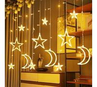 Aigostar luces de cortina de Navidad con estrellas y lunas, 2 Unida, 3M*3M*0.6M, 8 Modos Cadena de Luces con Remoto, 120 LED, temporizador, Resistente al Agua, Exterior y Interior, decoracion navidad