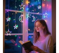 Aigostar luces de cortina de Navidad con estrellas y lunas RGB, 8 Modos Cadena de Luces con Remoto,3M*3M*0.6M, 120 LED, temporizador, Resistente al Agua, para exterior y Interior, decoracion navidad