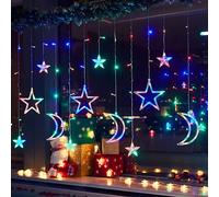 Aigostar Luces de cortina navideñas con estrellas y lunas RGB, 3M*3M*0.6M, 8 modos de cadena de luces con control remoto, 120 LED, temporizador, resistente al agua, para exteriores e interiores,