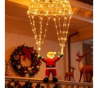 Aigostar Luces de Decoración de Navidad, Luces LED de Navidad con Paracaídas de Papá Noel, Luces Navideñas con Papá Noel, Control Remoto con Temporizador, 8 Modos de Batería para Techo, Alero