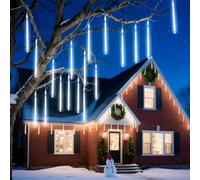 Aigostar Luces de Navidad de Lluvia de Meteoritos, 8 Tubos 30 cm, 192 LEDs, Luz Blanca Fría, Impermeable para Interior y Exterior de Árbol de Navidad, Patio, Fiestas