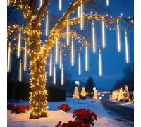 Aigostar Luces de Navidad de Lluvia de Meteoritos， 8 Tubos 30 cm， Blanco Cálido， 192 LEDs， Impermeable para Interior y Exterior de Árbol de Navidad， Patio， Fiestas