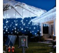 Aigostar Luces de Navidad Exterior Solar 2 Paquetes - 3M+5M*0.6M 100 LED - IP65 Guirnalda Luminosa Tipo Lluvia de Hielo - 8 Modos - Luz Blanca Fría, para Jardín, Balcón, Bodas y Decoración Navideñ