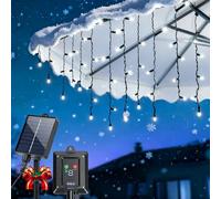 Aigostar Luces de Navidad Exterior Solar 3M+5M*0.6M 100 LED - Guirnalda Luminosa Tipo Lluvia de Hielo - 8 Modos - IP65 Impermeable - Luz Blanca Fría, para Jardín, Balcón, Bodas y Decoración Navideñ