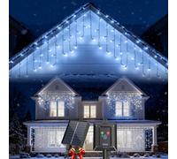 Aigostar Luces de Navidad Exterior Solar 4 Paquetes - 3M+5M*0.4M 100 LED - IP65 Guirnalda Luminosa Tipo Lluvia de Hielo - 8 Modos - Luz Blanca Fría, para Jardín, Balcón, Bodas y Decoración Navideñ