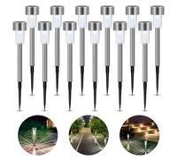 Aigostar Luces Solares Jardín 12 Pcs Lamparas Solares Jardín/Paisaje 6500K IP44 Impermeable, Acero Inoxidable Luz Solar de Césped Para Pasillo, Césped, Patio