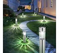 Aigostar Luces Solares Jardín 12 Pcs Lamparas Solares Jardín/Paisaje 6500K IP44 Impermeable Luces Exterior Jardín LED, Acero Inoxidable Luz Solar de Césped Para Pasillo, Césped, Patio