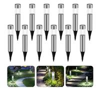 Aigostar- Luces Solares LED Exterior Jardin, 12 Pack Luz Solar Exterior Jardin, IP44 Impermeable, Luz Fría 6500K, Acero Inoxidable, Lamparas Solares Para Terraza Césped Patio Pasillo H31.5cm