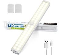 Aigostar Luz Armario con Sensor de Movimiento Recargable Luces LED Cocina Bajo Mueble 3000mAh Luz Nocturna Escaleras Pasillo Iluminación Automatica Lámpara 4000K Blanca Calida