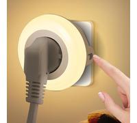Aigostar Luz Nocturna con Enchufe y Toma de Corriente, 3 Colores Luz Noche con Sensor de Luz y Control Táctil para Dormitorio, Pasillo, Cocina, Escaleras y Baño