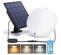 Aigostar Luz Solar Exterior 50W 500LM Plafón Solar Interior/Exterior con mando a distancia IP65, regulable: 6500K/3000K/4000K.con cable de 3m