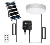 Aigostar Luz Solar Exterior con Sensor 35W Plafón LED Techo Solar Interior con Caja de Almacenamiento de Energía, Mando a Distancia, IP65 Impermeable, Cable de 8m, Ajustable 6500K