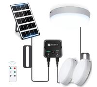 Aigostar Luz Solar Exterior con Sensor 35W Plafón LED Techo Solar Interior con Caja de Almacenamiento de Energía, Mando a Distancia, IP65 Impermeable, Cable de 8m, Ajustable 6500K, 2pcs
