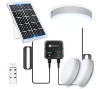 Aigostar Luz Solar Exterior con Sensor 70W Plafón LED Techo Solar Interior con Caja de Almacenamiento de Energía, Mando a Distancia, IP65 Impermeable, Cable de 8m, Ajustable 6500K, 2pcs
