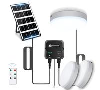 Aigostar Luz Solar Interior Exterior 35W Plafón LED Techo Solar con Caja de Almacenamiento de Energía, Mando a Distancia, IP65 Impermeable, Cable de 8m, Ajustable 6500K, 2pcs