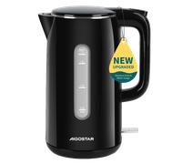 Aigostar Lydian - Hervidor de agua Electrico Diseño de Doble Pared, 1,7 L, 2200W Hervidores Eléctrico de Acero Inoxidable, Indicador Nivel Agua, Doble Protección, Base de 360°, Libre de BPA, Negro