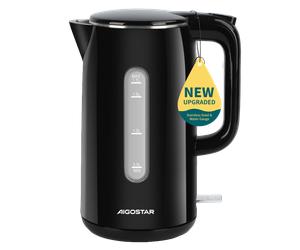 Aigostar Lydian - Hervidor de agua Electrico Diseño de Doble Pared, 1,7 L, 2200W Hervidores Eléctrico de Acero Inoxidable, Indicador Nivel Agua, Doble Protección, Base de 360°, Libre de BPA, Negro