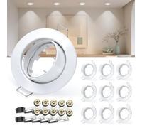 Aigostar Marco Foco Empotrable GU10， Orientables a 30°， 10 Pieza | con 10x Portalámparas GU10 de cerámica resistente al calor, para Lámparas de Led O Halógena, Empotrar Agujero 68 - 75mm