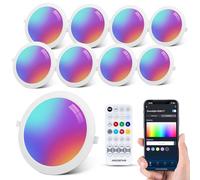 Aigostar Mesh 18W Downlight LED Techo Emportrable Inteligente, Focos Empotrada Bluethooth Mesh Compatible con Alexa, 1760LM RGB y Blanco 2700-6500K, con Control Remoto, IP44, Ф200-220mm, 8 Uds