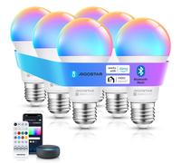 Aigostar Mesh- Bombilla inteligente Bluetooth Mesh, A60. 2700K-6500K y RGB regulable, E27, 9W. Bombilla LED inteligente compatible con Alexa y Google Home. Incluye mando a distancia. 6Uds A60/E27/12W/