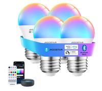 Aigostar Mesh- Bombilla inteligente Bluetooth Mesh, G45. 2700K-6500K y RGB regulable, E27, 6.5W, 555LM. Bombilla LED inteligente compatible con Alexa y Google Home. Incluye mando a distancia. 4Uds